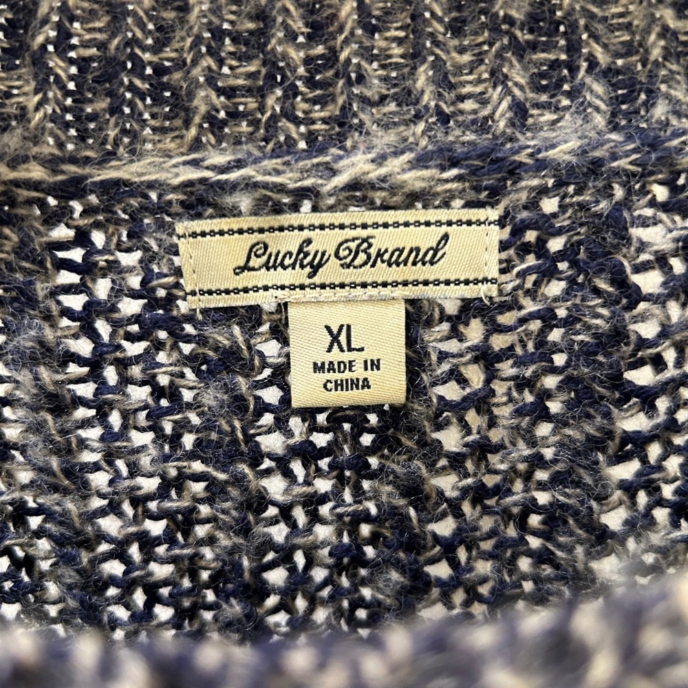 Lucky Brand Navy and Cream Knit Sweater - XL